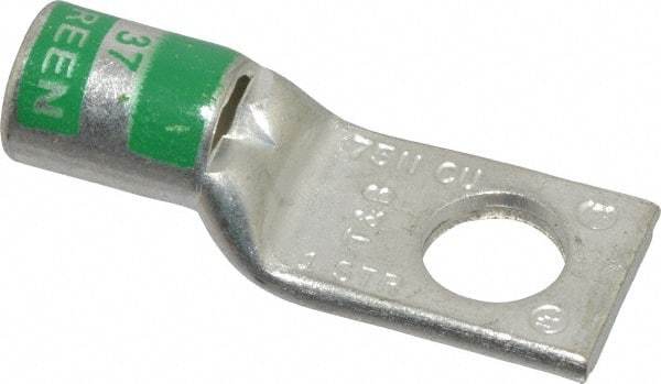 Thomas & Betts - 1 AWG Noninsulated Compression Connection Square Ring Terminal - 3/8" Stud, 1.78" OAL x 0.68" Wide, Tin Plated Copper Contact - Apex Tool & Supply