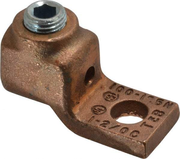 Thomas & Betts - 1-2/0 AWG Noninsulated Compression Connection Square Ring Terminal - 3/8" Stud, 1-15/16" OAL x 13/16" Wide, Copper Contact - Apex Tool & Supply
