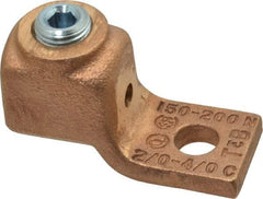 Thomas & Betts - 2/0-4/0 AWG Noninsulated Compression Connection Square Ring Terminal - 3/8" Stud, 2-3/8" OAL x 1" Wide, Copper Contact - Apex Tool & Supply