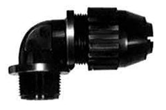 Thomas & Betts - 0.77 to 0.895" Cable Capacity, Liquidtight, Elbow Strain Relief Cord Grip - 1 Thread, 3-3/16" Long, Nylon - Apex Tool & Supply