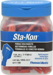 Thomas & Betts - 22 to 18 AWG, Nylon, Fully Insulated, Female Wire Disconnect - 1/4 Inch Wide Tab, Red, CSA Certified, RoHS Compliant, UL 94 V-2, UL File E66716, UL Listed - Apex Tool & Supply
