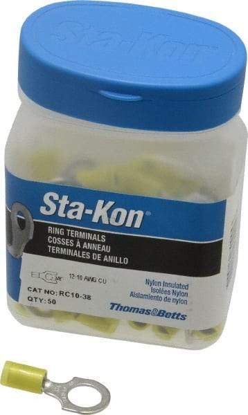 Thomas & Betts - 12-10 AWG Partially Insulated Crimp Connection D Shaped Ring Terminal - 3/8" Stud, 1.27" OAL x 0.59" Wide, Tin Plated Copper Contact - Apex Tool & Supply