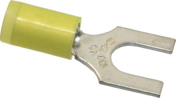 Thomas & Betts - 1/4" Stud, 12 to 10 AWG Compatible, Partially Insulated, Crimp Connection, Standard Fork Terminal - Apex Tool & Supply