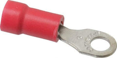 Thomas & Betts - 22-16 AWG Partially Insulated Crimp Connection D Shaped Ring Terminal - #6 Stud, 0.94" OAL x 1/4" Wide, Tin Plated Copper Contact - Apex Tool & Supply