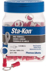 Thomas & Betts - 22-16 AWG Partially Insulated Crimp Connection D Shaped Ring Terminal - 5/16" Stud, 1.13" OAL x 1/2" Wide, Tin Plated Copper Contact - Apex Tool & Supply