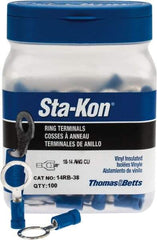 Thomas & Betts - 18-14 AWG Partially Insulated Crimp Connection D Shaped Ring Terminal - 3/8" Stud, 1.16" OAL x 0.54" Wide, Tin Plated Copper Contact - Apex Tool & Supply