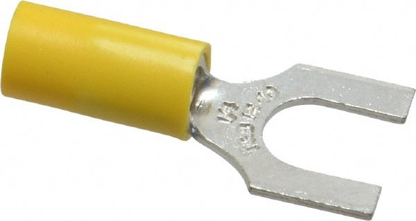 Thomas & Betts - 1/4" Stud, 12 to 10 AWG Compatible, Partially Insulated, Crimp Connection, Standard Fork Terminal - Apex Tool & Supply