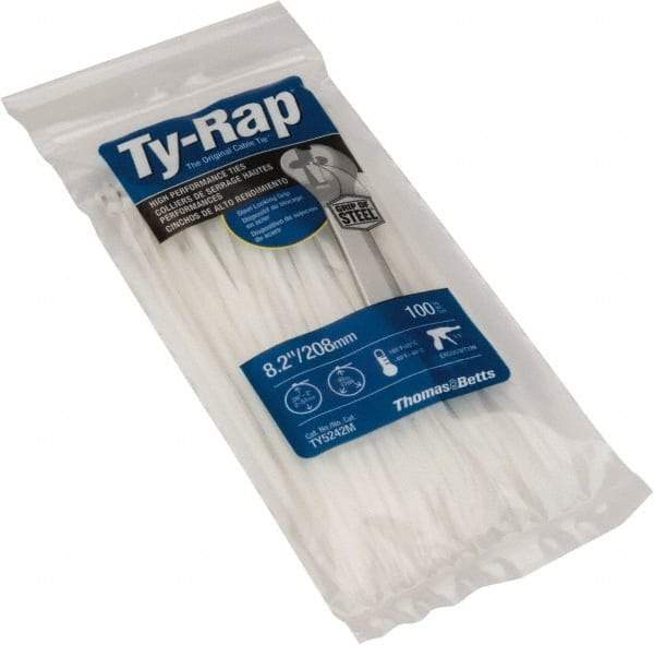 Thomas & Betts - 8.19" Long Natural (Color) Nylon Standard Cable Tie - 40 Lb Tensile Strength, 1.04mm Thick, 50.8mm Max Bundle Diam - Apex Tool & Supply