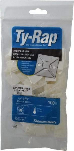Thomas & Betts - Natural (Color), Nylon, Four Way Cable Tie Mounting Base - 19.05mm Long x 19.05mm Wide Adhesive Back, Screw Size 8 - Apex Tool & Supply