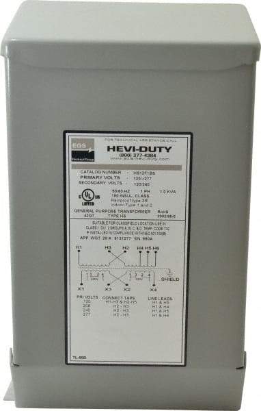 Sola/Hevi-Duty - 1 Phase, 120/208/240/277 Volt Input, 120/240 Volt Output, 60 Hz, 1 kVA, General Purpose Transformer - 4, 12, 3R, 4X NEMA Rating, 239°F Temp Rise, 6 Inch Wide x 5 Inch Deep x 10 Inch High, Indoor, Outdoor, Wall Mount - Apex Tool & Supply