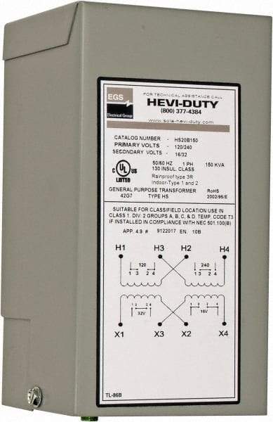 Sola/Hevi-Duty - 120/240 Input Volt, 16/32 Output Volt, 60 Hz, Buck Boost Transformer - 1 Phase, 4 Inch Wide x 4 Inch Deep x 8 Inch High, cULus Listed E77014 - Apex Tool & Supply