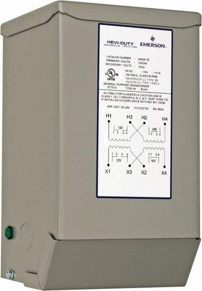 Sola/Hevi-Duty - 120/240 Input Volt, 16/32 Output Volt, 60 Hz, Buck Boost Transformer - 1 Phase, 6 Inch Wide x 5 Inch Deep x 10 Inch High, cULus Listed E77014 - Apex Tool & Supply