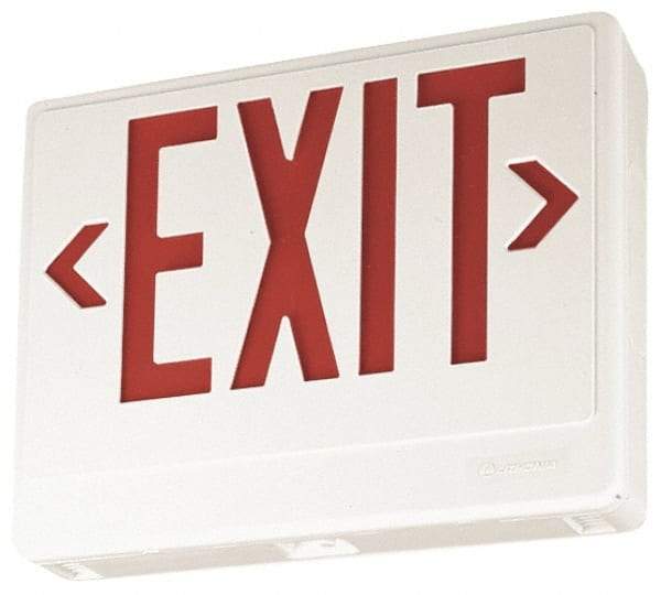 Lithonia Lighting - 1 Face, White, Thermoplastic, LED, Illuminated Exit Sign - 120/277 VAC, Nickel Cadmium, Universal Mounted, 11-3/4 Inch Long x 2 Inch Wide x 7-5/8 Inch High - Apex Tool & Supply