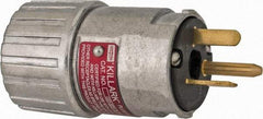 Hubbell Killark - 125 VAC, 20 Amp, 5-20R NEMA, Straight, Self Grounding, Industrial Grade Plug - 2 Pole, 3 Wire, 1 Phase, 1 hp, Aluminum, Silver - Apex Tool & Supply