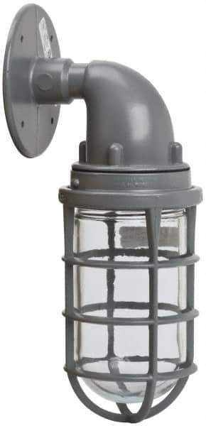 Hubbell Killark - 150 Watt, 2,800 Lumen, 120-240 Volt, Incandescent Wall Pack Light Fixture - Glass Lens, Aluminum Housing, Gray, Wall Mount, 4-5/8" Deep x 7-5/8" High x 4-1/4" Wide - Apex Tool & Supply