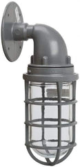 Hubbell Killark - 150 Watt, 2,800 Lumen, 120-240 Volt, Incandescent Wall Pack Light Fixture - Glass Lens, Aluminum Housing, Gray, Wall Mount, 4-5/8" Deep x 7-5/8" High x 4-1/4" Wide - Apex Tool & Supply