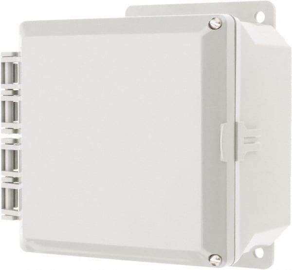 Thomas & Betts - Polycarbonate Standard Enclosure Hinge Flat Cover - NEMA 1, 2, 3, 4, 12, 3S, 3SX, 3X, 4X, 6" Wide x 6" High x 4" Deep, Impact Resistant - Apex Tool & Supply