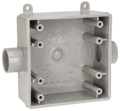 Thomas & Betts - 2 Gang, (2) 3/4" Knockouts, PVC Square Switch Box - 4.62" Overall Height x 4.62" Overall Width x 1.98" Overall Depth, Weather Resistant - Apex Tool & Supply