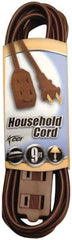 Southwire - 9', 16/2 Gauge/Conductors, Brown Indoor Extension Cord - 1 Receptacle, 13 Amps, 125 VAC, UL SPT-2, NEMA 1-15P, 1-15R x 3 - Apex Tool & Supply