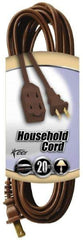 Southwire - 20', 16/2 Gauge/Conductors, Brown Indoor Extension Cord - 1 Receptacle, 13 Amps, 125 VAC, UL SPT-2, NEMA 1-15P, 1-15R x 3 - Apex Tool & Supply