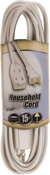 Southwire - 15', 16/2 Gauge/Conductors, White Indoor Extension Cord - 1 Receptacle, 13 Amps, 125 VAC, UL SPT-2, NEMA 1-15P, 1-15R x 3 - Apex Tool & Supply