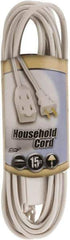 Southwire - 15', 16/2 Gauge/Conductors, White Indoor Extension Cord - 1 Receptacle, 13 Amps, 125 VAC, UL SPT-2, NEMA 1-15P, 1-15R x 3 - Apex Tool & Supply