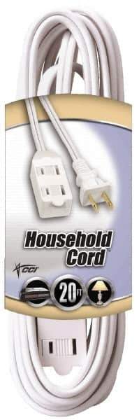 Southwire - 20', 16/2 Gauge/Conductors, White Indoor Extension Cord - 1 Receptacle, 13 Amps, 125 VAC, UL SPT-2, NEMA 1-15P, 1-15R x 3 - Apex Tool & Supply