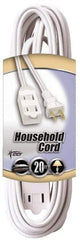 Southwire - 20', 16/2 Gauge/Conductors, White Indoor Extension Cord - 1 Receptacle, 13 Amps, 125 VAC, UL SPT-2, NEMA 1-15P, 1-15R x 3 - Apex Tool & Supply