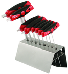 8 Piece - 2.0 - 10mm - Hard Chrome Finish - Metal Stand - T-Handle Soft Grip Dual Drive Ball End Hex Set - Apex Tool & Supply