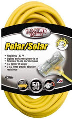 Southwire - 50', 12/3 Gauge/Conductors, Yellow Indoor & Outdoor Extension Cord - 3 Receptacle, 15 Amps, 300 Volts, UL SJEOW-A, NEMA 5-15P, 5-15R x 3 - Apex Tool & Supply