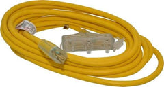 Southwire - 25', 12/3 Gauge/Conductors, Yellow Indoor & Outdoor Extension Cord - 1 Receptacle, 15 Amps, 125 VAC, UL SJTW-A, NEMA 5-15P, 5-15R x 3 - Apex Tool & Supply