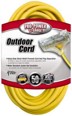 Southwire - 50', 12/3 Gauge/Conductors, Yellow Indoor & Outdoor Extension Cord - 1 Receptacle, 15 Amps, 125 VAC, UL SJTW-A, NEMA 5-15P, 5-15R x 3 - Apex Tool & Supply