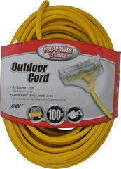 Southwire - 100', 12/3 Gauge/Conductors, Yellow Indoor & Outdoor Extension Cord - 1 Receptacle, 15 Amps, 125 VAC, UL SJTW-A, NEMA 5-15P, 5-15R x 3 - Apex Tool & Supply