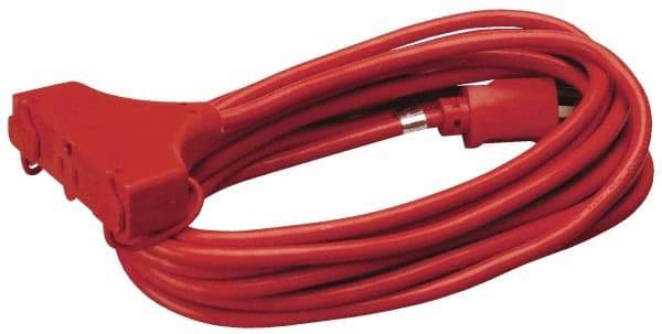 Southwire - 25', 14/3 Gauge/Conductors, Red Indoor & Outdoor Extension Cord - 1 Receptacle, 15 Amps, 125 VAC, UL SJTW-A, NEMA 5-15P, 5-15R x 3 - Apex Tool & Supply