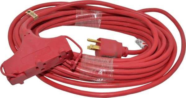 Southwire - 50', 14/3 Gauge/Conductors, Red Indoor & Outdoor Extension Cord - 1 Receptacle, 15 Amps, 125 VAC, UL SJTW-A, NEMA 5-15P, 5-15R x 3 - Apex Tool & Supply