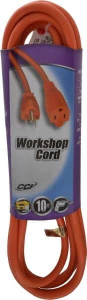 Southwire - 10', 16/3 Gauge/Conductors, Orange Indoor & Outdoor Extension Cord - 1 Receptacle, 13 Amps, 125 VAC, UL SJTW, NEMA 5-15P, 5-15R - Apex Tool & Supply