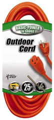 Southwire - 25', 16/3 Gauge/Conductors, Orange Indoor & Outdoor Extension Cord - 1 Receptacle, 13 Amps, 125 VAC, UL SJTW, NEMA 5-15P, 5-15R - Apex Tool & Supply