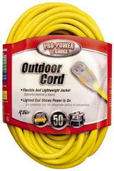 Southwire - 50', 12/3 Gauge/Conductors, Yellow Indoor & Outdoor Extension Cord - 1 Receptacle, 15 Amps, 125 VAC, UL SJTW, NEMA 5-15P, 5-15R - Apex Tool & Supply