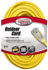 Southwire - 100', 12/3 Gauge/Conductors, Yellow Indoor & Outdoor Extension Cord - 1 Receptacle, 15 Amps, 125 VAC, UL SJTW, NEMA 5-15P, 5-15R - Apex Tool & Supply