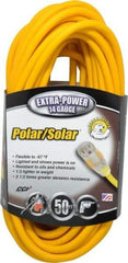 Southwire - 50', 14/3 Gauge/Conductors, Yellow Outdoor Extension Cord - 1 Receptacle, 15 Amps, 125 VAC, UL SJEOOW, NEMA 5-15P, 5-15R - Apex Tool & Supply