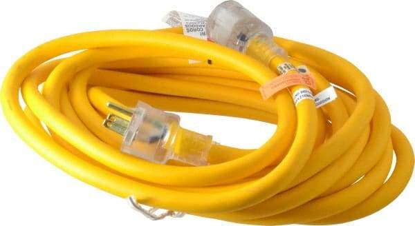 Southwire - 25', 14/3 Gauge/Conductors, Yellow Outdoor Extension Cord - 1 Receptacle, 15 Amps, 125 VAC, UL SEOOW, NEMA 5-15P, 5-15R - Apex Tool & Supply