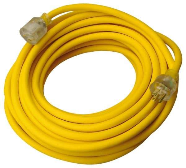 Southwire - 50', 12/3 Gauge/Conductors, Yellow Outdoor Extension Cord - 1 Receptacle, 15 Amps, 125 VAC, UL SEOOW, NEMA 5-15P, 5-15R - Apex Tool & Supply