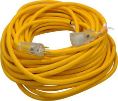 Southwire - 100', 12/3 Gauge/Conductors, Yellow Outdoor Extension Cord - 1 Receptacle, 15 Amps, 125 VAC, UL SJEOOW, NEMA 5-15P, 5-15R - Apex Tool & Supply