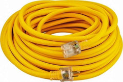 Southwire - 100', 12/3 Gauge/Conductors, Yellow Outdoor Extension Cord - 1 Receptacle, 15 Amps, 125 VAC, UL SEOOW, NEMA 5-15P, 5-15R - Apex Tool & Supply