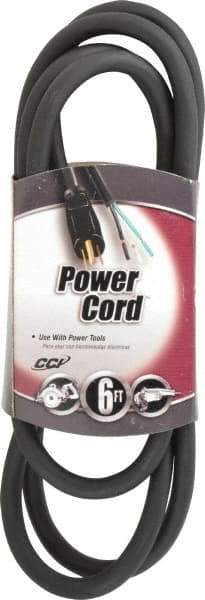 Southwire - 6', 14/3 Gauge/Conductors, Black Outdoor Replacement Cord - 1 Receptacle, 15 Amps, 125 VAC, UL SJEOOW, NEMA 5-15P - Apex Tool & Supply