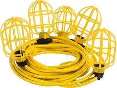 Value Collection - 5 Socket, 4 Conductor, 125 VAC, 15 Amp, Temporary String Light - 50' SJTW-A Cord, Yellow, Plastic, Includes Lamp Guard - Apex Tool & Supply