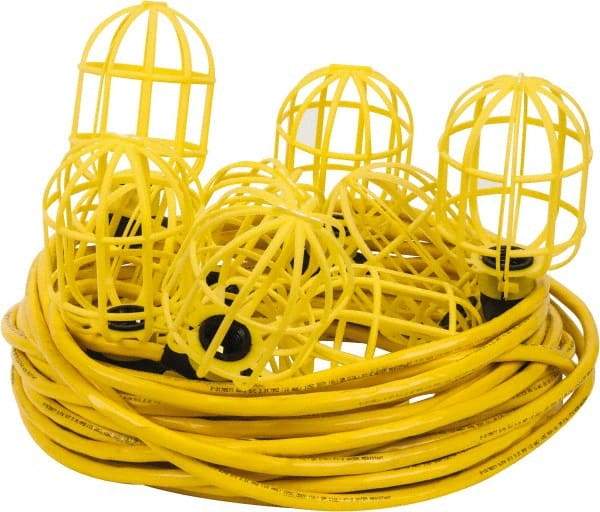 Value Collection - 10 Socket, 4 Conductor, 125 VAC, 15 Amp, Temporary String Light - 100' SJTW-A Cord, Yellow, Plastic, Includes Lamp Guard - Apex Tool & Supply