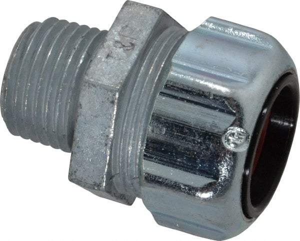 Thomas & Betts - 5/8 to 3/4" Cable Capacity, Liquidtight, Straight Strain Relief Cord Grip - 1/2 NPT Thread, 1-3/4" Long, Iron & Zinc - Apex Tool & Supply