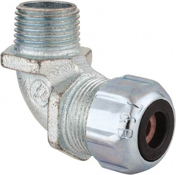 Thomas & Betts - 1/8 to 1/4" Cable Capacity, Liquidtight, Elbow Strain Relief Cord Grip - 1/2 NPT Thread, Iron - Apex Tool & Supply