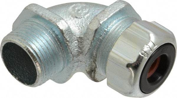 Thomas & Betts - 1/4 to 3/8" Cable Capacity, Liquidtight, Elbow Strain Relief Cord Grip - 3/4 NPT Thread, Iron - Apex Tool & Supply